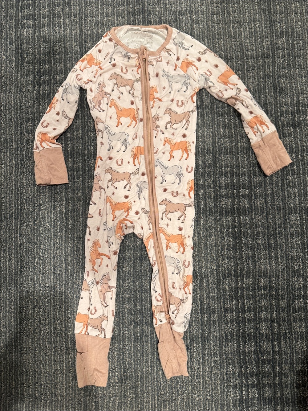 Caden Lane Horse-Print Footie in Pink and Tan